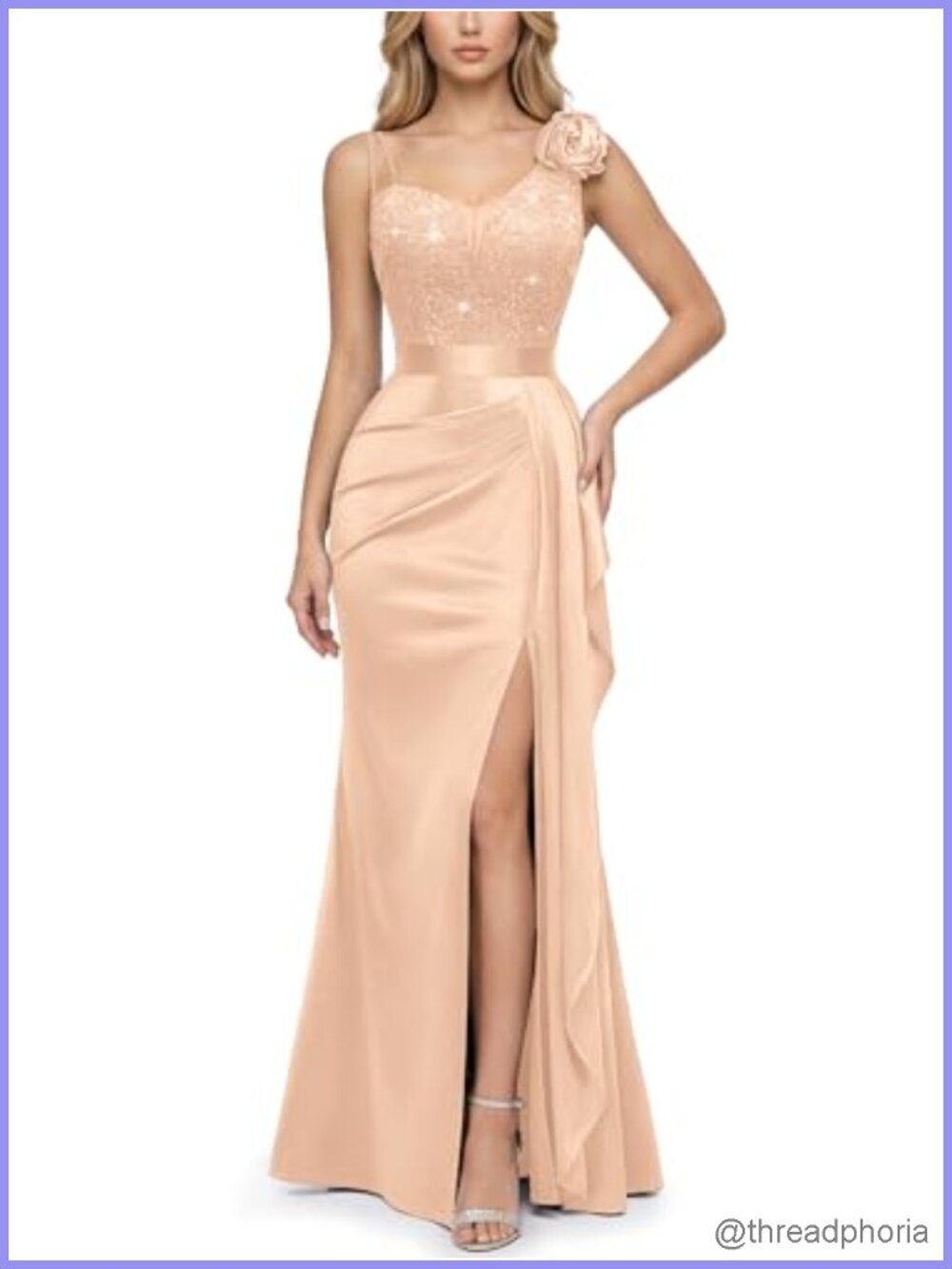 Elegant V-Neck Ruched Sequin Split Long Wedding Guest Dress